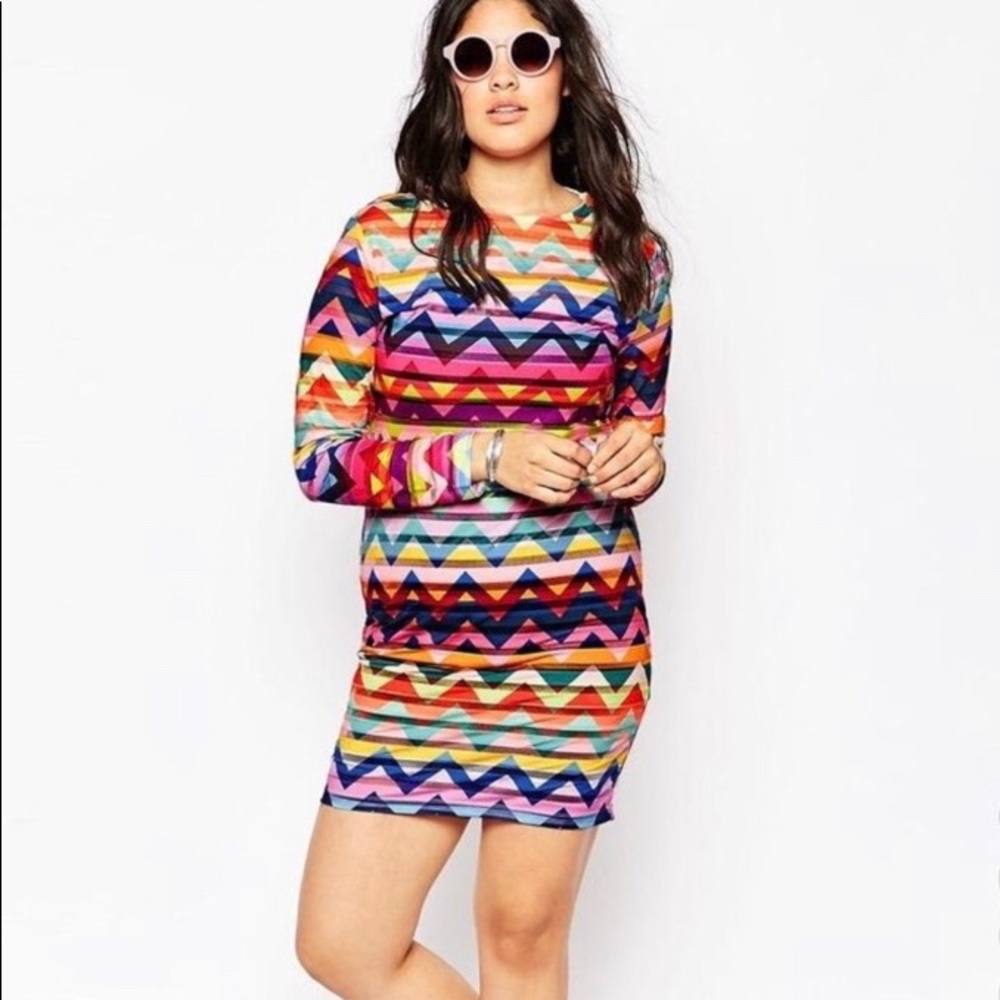 ASOS Curve Rainbow Stripe Chevron Body Con Dress